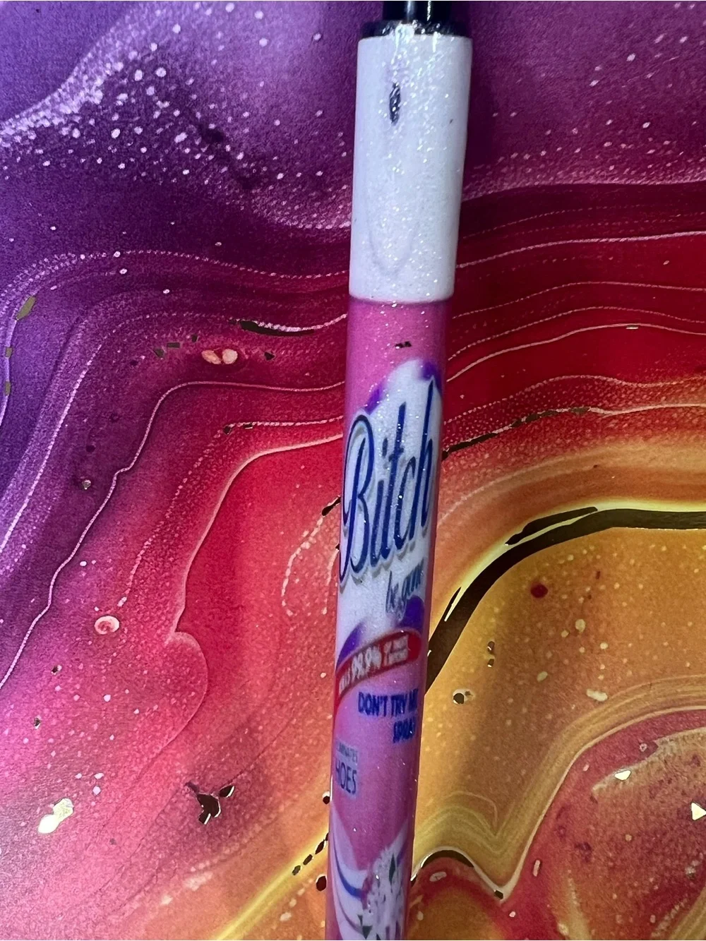 B be gone novelty gel pen. Spray can inspired- Pink